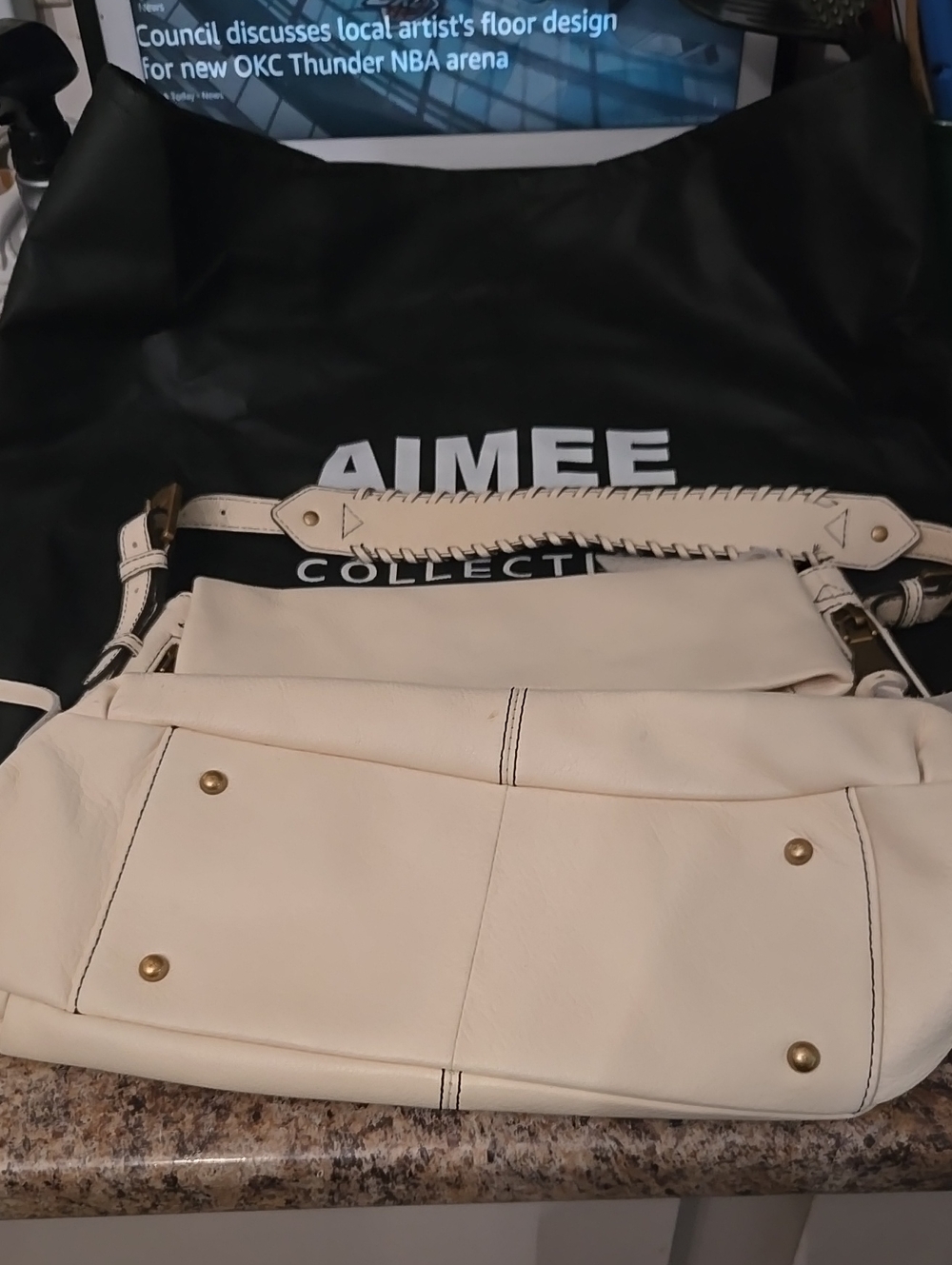 Cream Leather Shoulder Bag